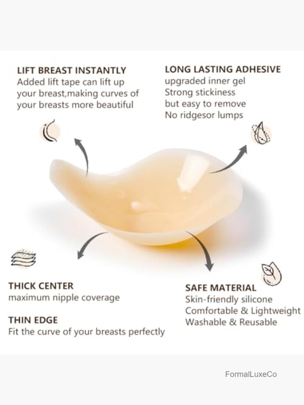 Added Lift Seamless Ultra-Thin Nipple Covers Sticky Push Up Bra Pasties Women - Picture 3 of 7